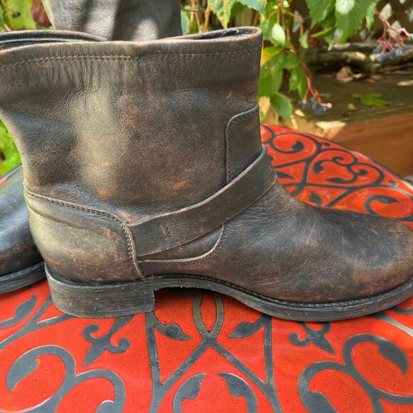 Frye Veronica Bootie Leather Moto Boots Distressed Brown - Picture 3 of 11